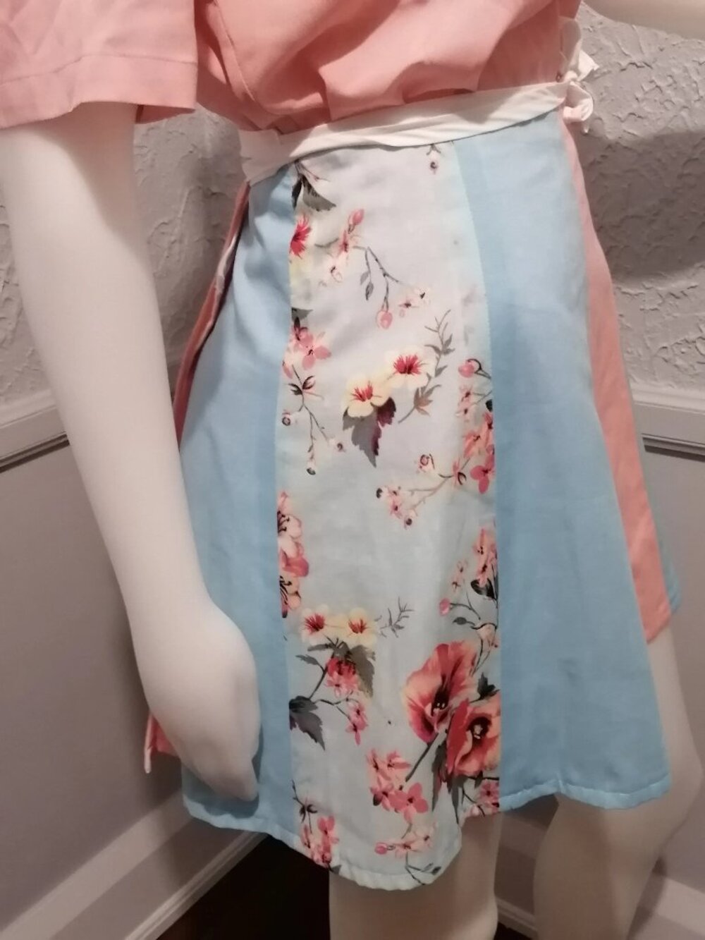 Vintage 1970's wrap around skirt, floral skirt, pink skirt, blue skirt